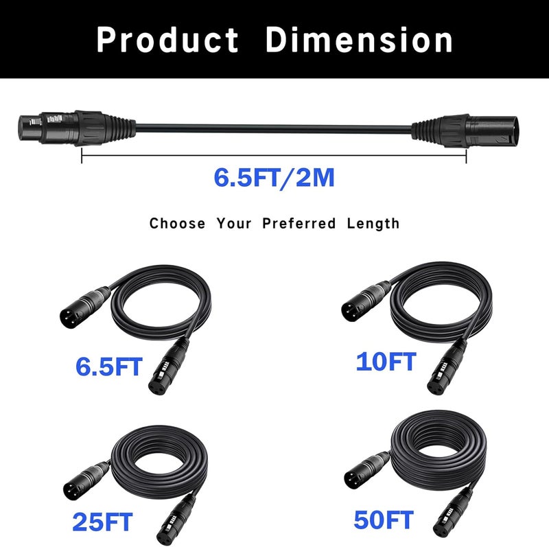 BAINESS 6.5ft Flexible DMX Cable 3 Pin Signal XLR Male to Female DMX Cables Wire for Stage Lighting, DJ Lights, Moving Head & Par LED Fixtures, Black, 10 Pack - Image 4